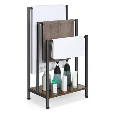 (Retro Brown) Freestanding Towel Rack, Tier Blanket Rack Stand with Rustic Brown Wooden Shelf