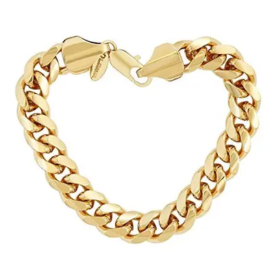 LIFETIME JEWELRY 11mm Cuban Link Chain Bracelet for Men & Women 24k Gold Plated, Inches