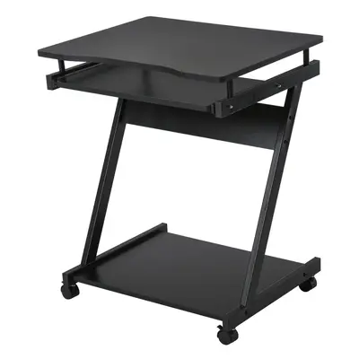 HOMCOM Movable Computer Desk with Moving Wheels Sliding Keyboard Tray Black