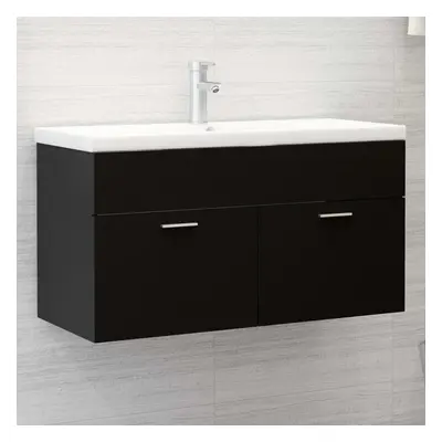 vidaXL Sink Cabinet with Built-in Basin Black Engineered Wood Bathroom Rack