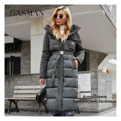 (army green, L) Gasman Women&apos;s Jacket Long Elegant Fashion Winter Coat For Women Brand Zipp