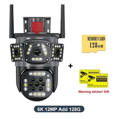 (6K 12MP Add 128G SD) New 6k 12mp Outdoor Wifi Camera Motion Tracking 8x Zoom Three Screens View