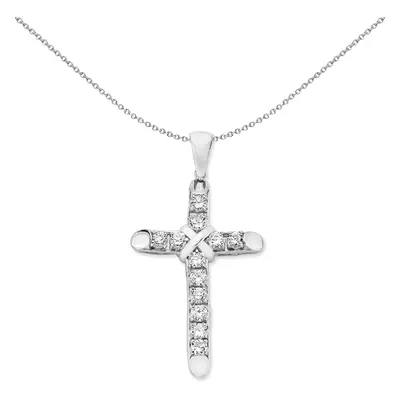 Jewelco London Unisex Rhodium Plated Sterling Silver CZ Bevelled Cap Kiss Wrap Cross Pendant Nec