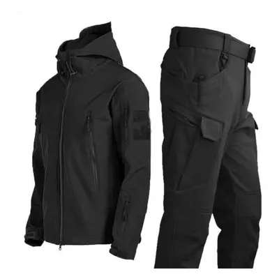 (black, XL) Military Shark Skin Soft Shell Suits Men Tactical Windproof Waterproof Jacket Men Ar