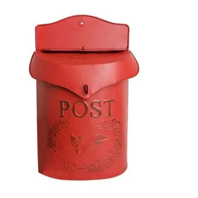 (red) Vintage Handmade Metal Pastoral Lockable Secure Iron Letter Newspaper Mail Box Wall Mounte