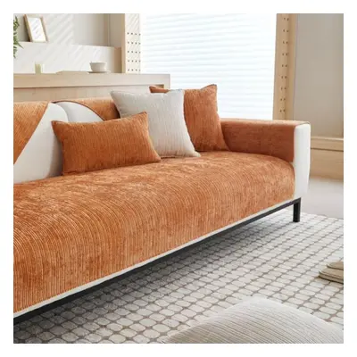 (orange, 110x210cm 1pc) Solid Color Chenille Sofa Towel Thick Universal Sectional Sofa Cover Mod