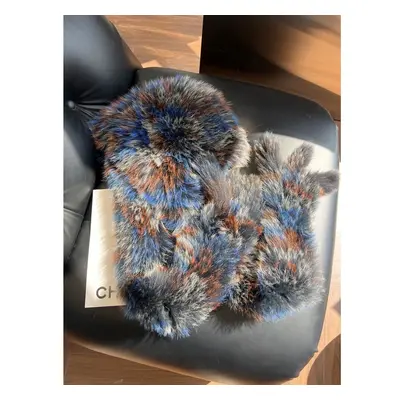 (multicolor) Woven Fox Fur Snow Hat, Scarf Hat Integrated Winter Warm Cold Resistant Thickened B