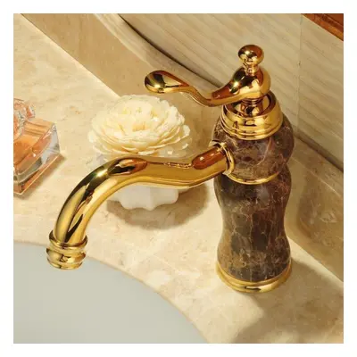 (as the picture) Brass Hot And Cold Mixer Gold Ceramic Decoration Jade Bathroom Faucet Mixer Sin