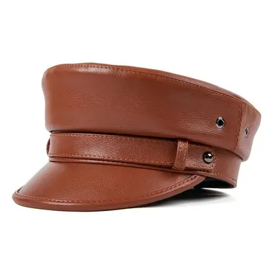 (light brown, XL(57-58cm)) Efei Winter Menâs Genuine Leather Hat Male Flat Top Locomotive Retr