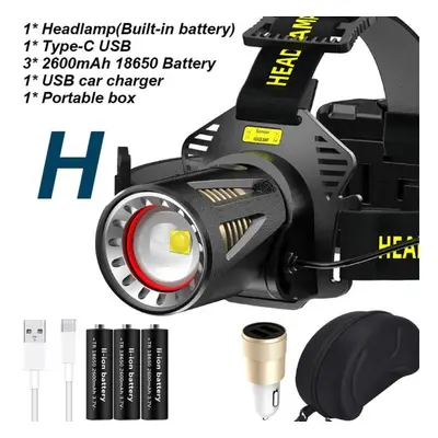 (Package H) High Quality Sensor Led Headlamp High-end Xhp360 Headlight Aluminum Alloy Head Recha