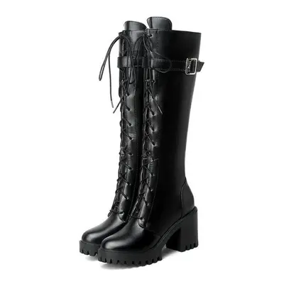 (black, 42) Women&apos;s High-heeled Boots For Autumn And Winter, Waterproof Platform, Thick Hee