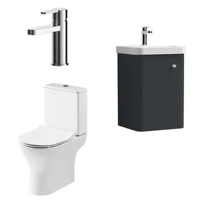 Cloakroom Suite - Wall Hung 400mm Vanity, Toilet and Tap Set - Soft Black