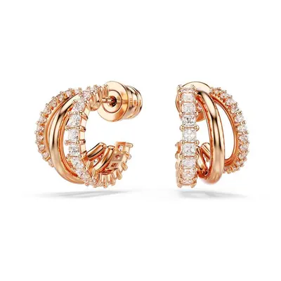 Hyperbola Rose Gold-tone Plated Mixed Cuts White Hoop Earrings