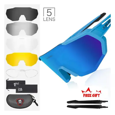 (blue) Queshark Polarized Cycling Sunglasses Bicycle Goggles Men Women Mountain Bike Glasses Spo