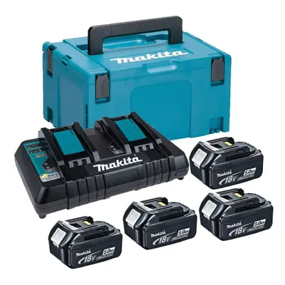 Makita BL1850 18v x 5.0ah Lithium Batteries DC18RD Dual Port Charger + Makpac