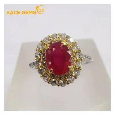 (red, Open) Sace Gems Sterling Silver Ruby Finger Rings For Women Wedding Party Fine Jewelry Gif