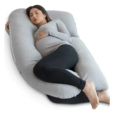 (Grey Cotton) Pregnancy Pillow - U-Shape Full Body Pillow and Maternity Support with Detachable 