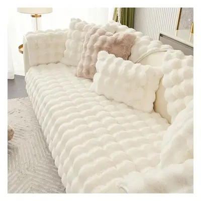 (white, 90*160cm) Rabbit Plush Sofa Cushion Winter Padded Plush Cushion Non-slip Leather Sofa Co