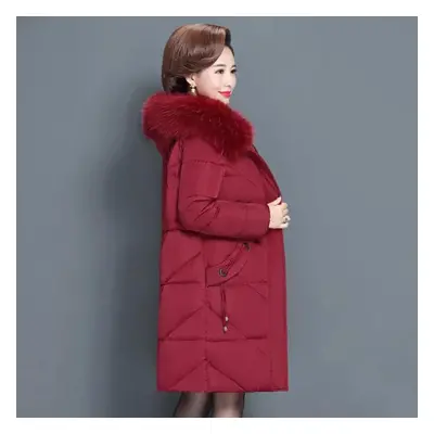 (red, XXL) Women&apos;s Mid-length Cotton-padded Jacket Large Size Autumn And Winter Jacket Loos