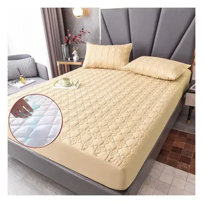 (220x200x25cm, Yellow) Bed Cover Brushed Fabric Quilted Mattress Protector Waterproof Mattress T