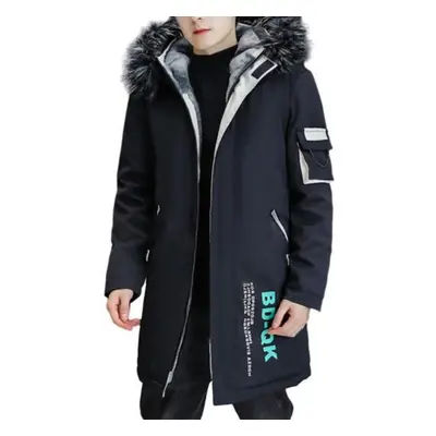 (black,white, 2XL) Men Autumn Winter Patchwork Color Jacket Hooded Long Sleeve Pockets Zipper Pl