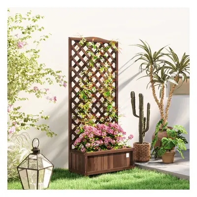 Outsunny Garden Wooden Planter Box with Trellis Flower Raised Bed Dark Brown