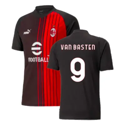 (XXL) AC Milan Pre-Match Jersey (Black-Red) (VAN BASTEN 9)