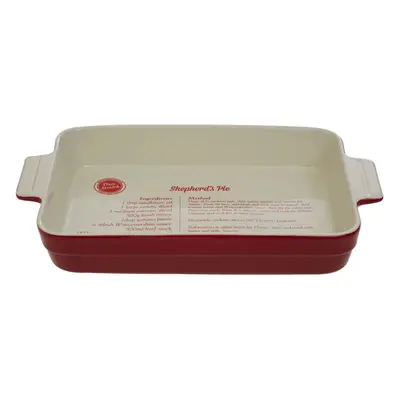 3.2 Litre Red Stoneware Oven Dish with Pie Recipe, Baking Dish with Handles, Heat Resistant Dish