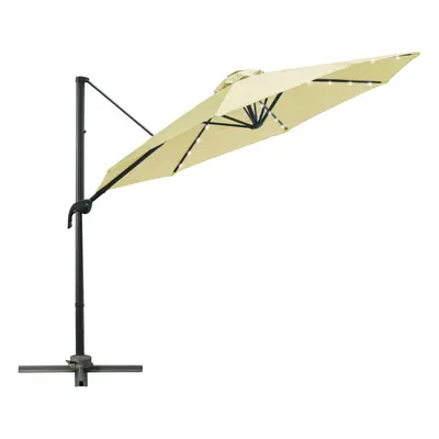 Outsunny 3(m) Cantilever Parasol Patio Sun Umbrella w/ Base Solar Lights Beige