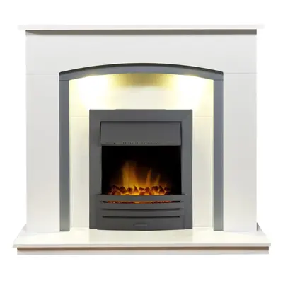 Adam Tuscany Fireplace in Pure White & Grey with Eclipse Electric Fire in Black, Inch