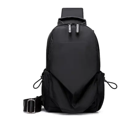 (Black) Men's chest bag simple shoulder Messenger bag student fashion Oxford spinning casual spo