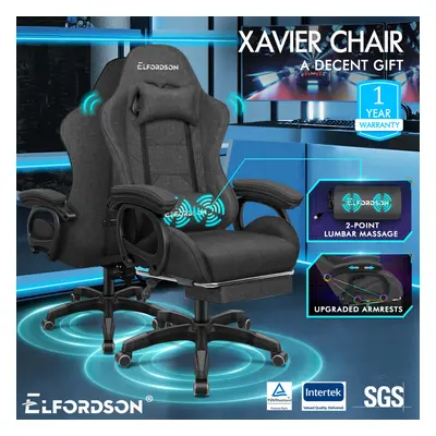 ELFORDSON Gaming Office Chair Racing Massage Footrest Fabric Grey