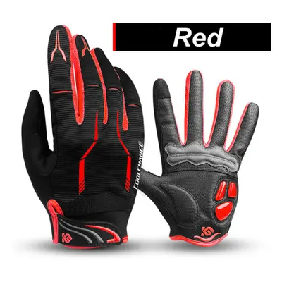 (Red, 2XL) LSR Gel Pad Bike Gloves Winter Warm Racing Motorcycle Cycling Touchscreen Full Finger