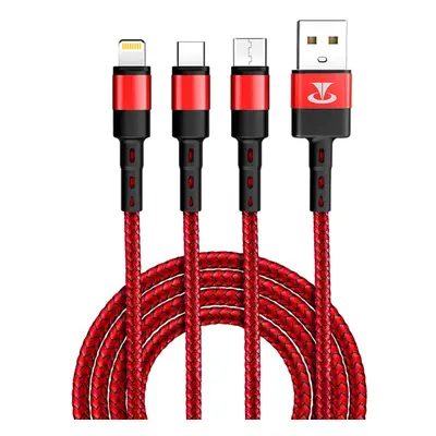 3-IN-1 USB to Type-C + iP + Micro USB Charging Cable 1.5M Nylon Braided 3A Cable for Macbook Air