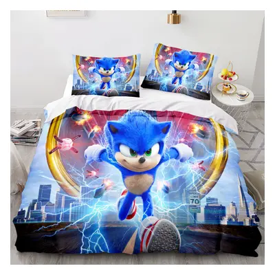 (King-240x220cm, 2) Sonic Kids Single Double Bed Linen 3D Duvet Cover Set