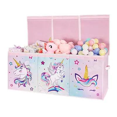 Unicorn Toy Box - Large Toy Storage Organizer with Flip-Top Lid Collapsible Sturdy Pink Toy Ches