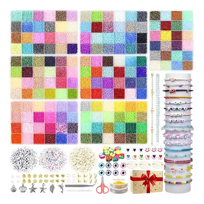 47000pcs 3mm Glass Seed Beads for Jewelry Making, Colors Small Beads for Bracelet Making Kit, Gl