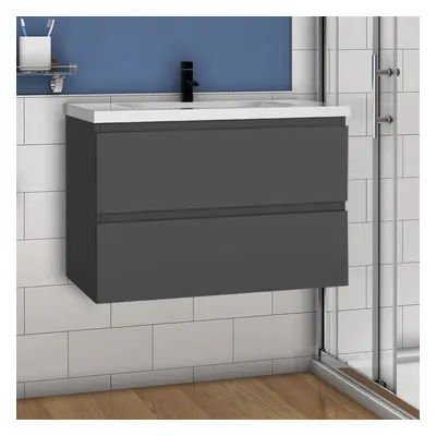 (High gloss grey) 800mm Wall Hung Bathrooms Vanity Units with Ceramic Basin High Gloss