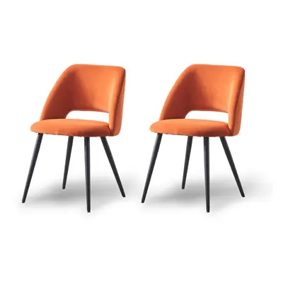 (Orange) Set of Dining Chairs Velvet Kitchen Metal Legs