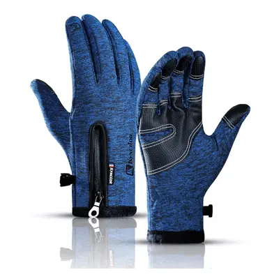 (Blue, L) Winter Thermal Fleece Touchscreen Gloves Soft Fleece Cold Weather Fits For Cycling Hik