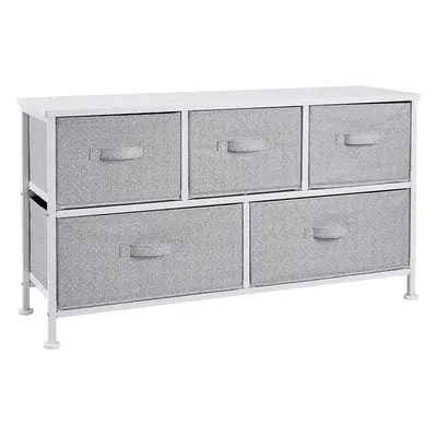 (White, Organizer Unit Grey Drawers) Basics Extra Wide Fabric 5-Drawer Storage Organizer Unit fo