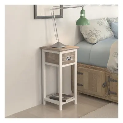 vidaXL Nightstand with Drawer Brown and White Bedside Storage Cabinet Table