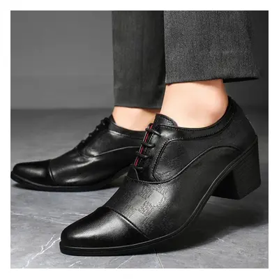 (black, EU:38) Men High Heels Wingtip Laces Black Leather Derby Wedding Dress Dance Business For