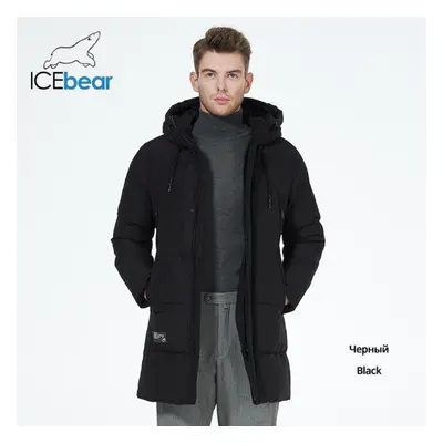 (black, 52) Icebear Winter Jackets For Men Casual Cotton Coat Mid-length Puffer Parkas