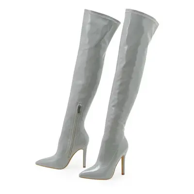 (gray, 35) Eilyken Sexy Stiletto High Heels Women Over-the-knee Boots Pointed Toe Ladies Strippe