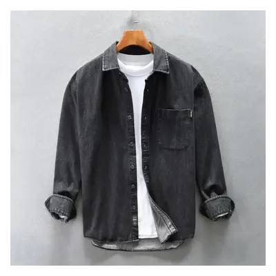 (black, XXXXL) Spring Autumn Fashion Men Shirts Retro Washed Casual Denim Shirt Men Vintage Desi