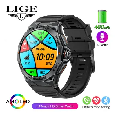 (black, silicone strap) Lige Original Men Smart Watch 100+ Outdoor Sports And Fitness Waterproof