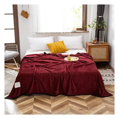 (wine red, 200*230cm) Winter Thick Coral Fleece Blanket Simple Style Warm Blanket Household Blan