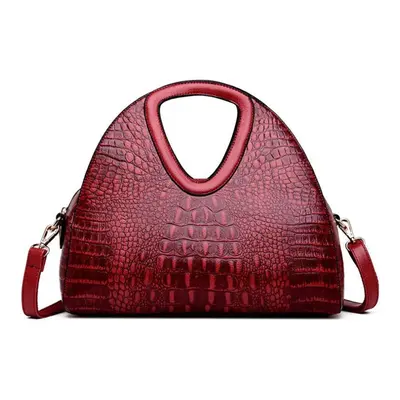 (red) Johnature Vintage Women Bag Fashion Alligator Luxury Handbag Large Capacity Soft Leather L