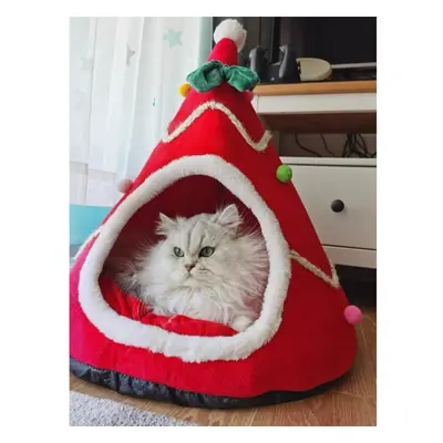 (red, L(55CM*55CM*60CM)) Christmas Cat House Winter Warm Cat Nest Removable And Washable Cat Bed